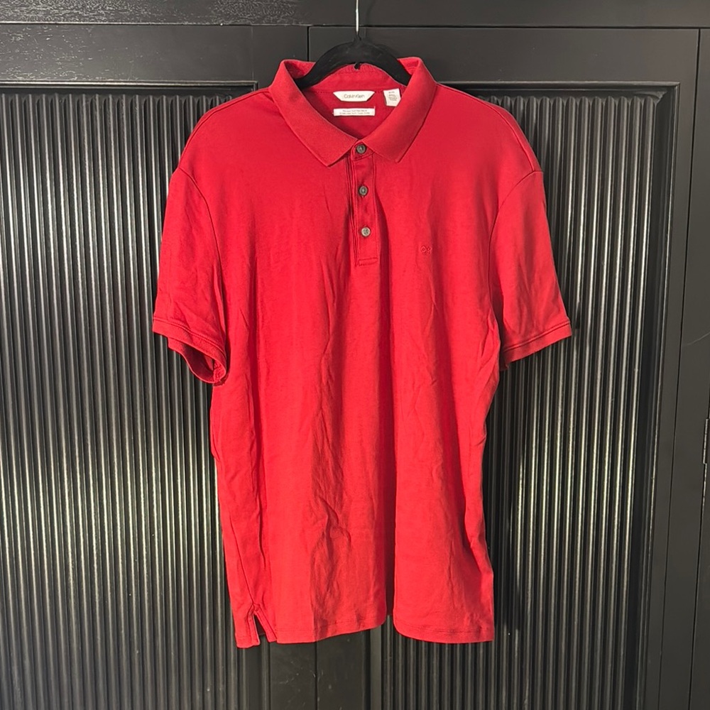 Calvin Klein Slim Fit Red Polo Shirt Short Sleeve Cotton